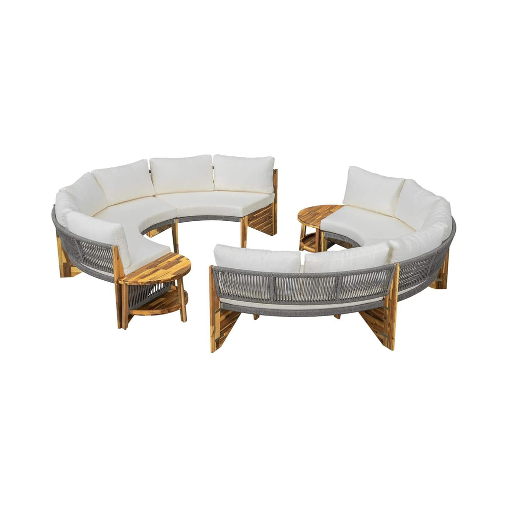6-Person Half Moon Beige Patio Sectional Set With Cushions And Table (SAK61928)
