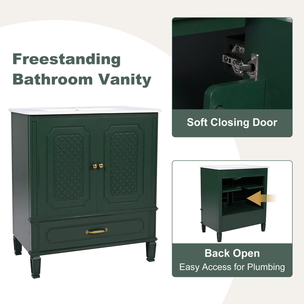 60-Inch Green Vintage Double Sink Vanity With Cabinets And Drawers (SAK26149)