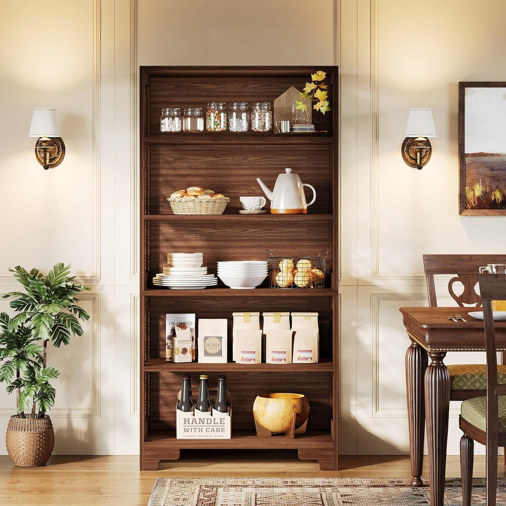 6 Tier Brown Mid Century Bookcase with X Design - Brown