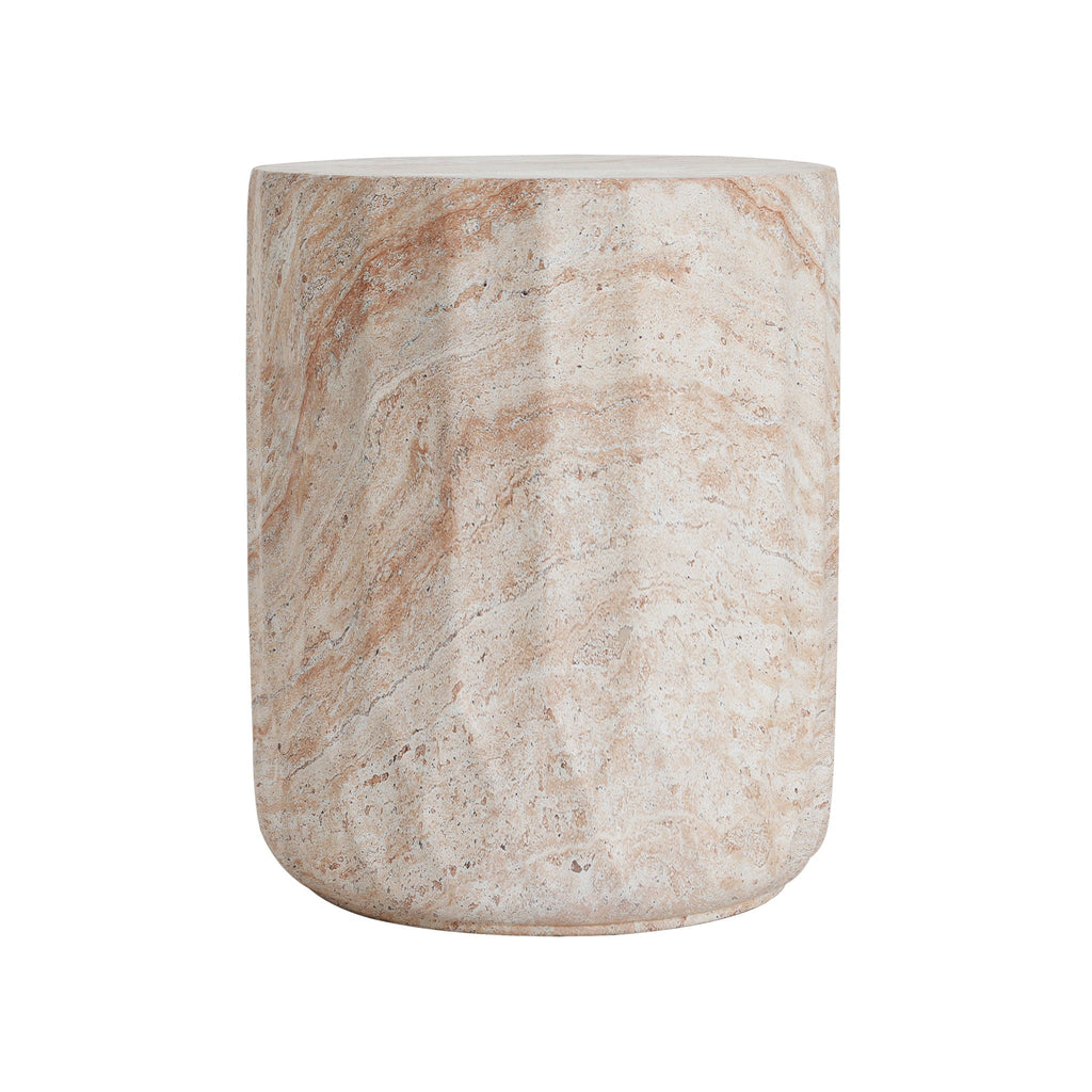 Lightweight Concrete Side Table with Cylinder Design - Beige
