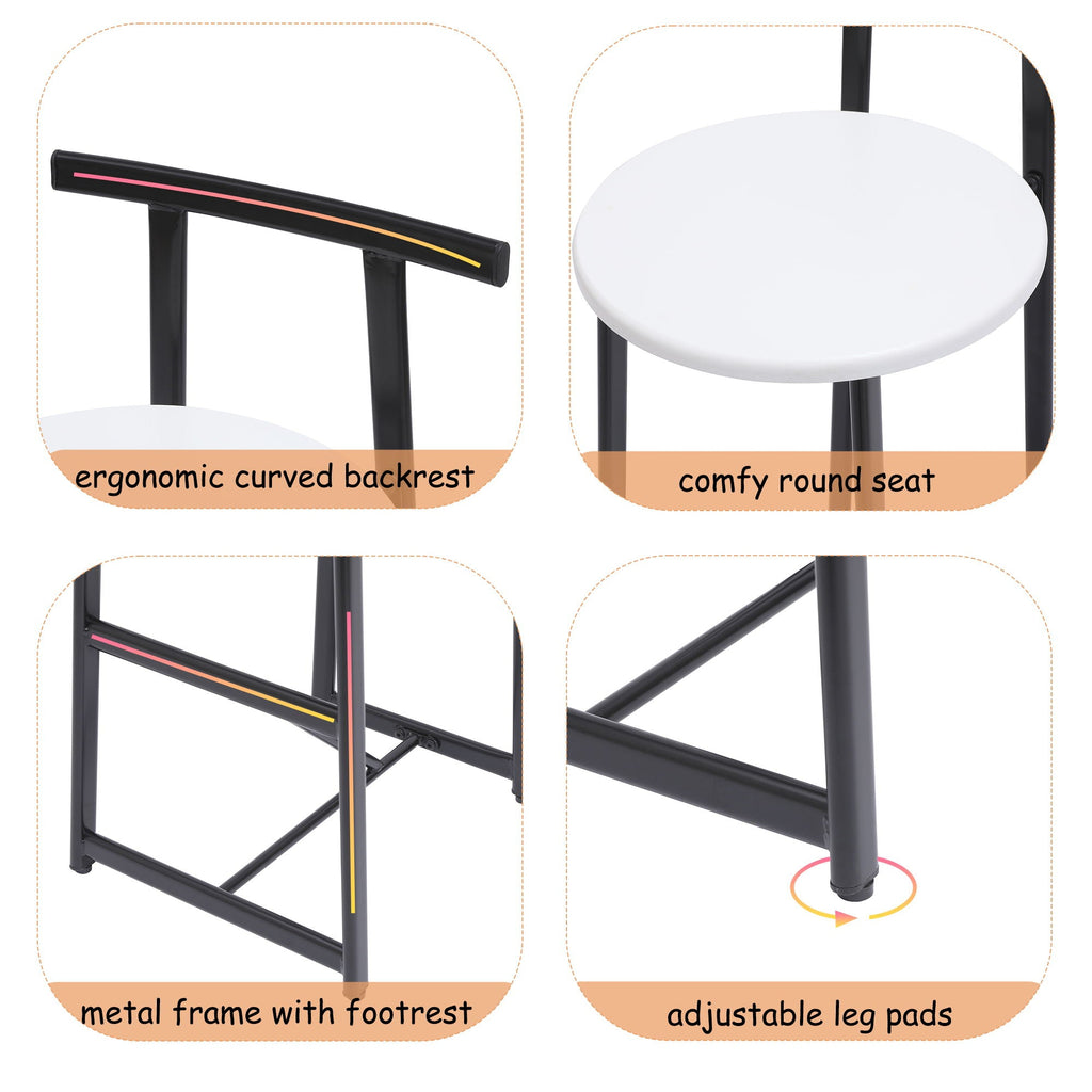 Modern Bar Stools with Backrest for Kitchen – Set of 3 – White or Black