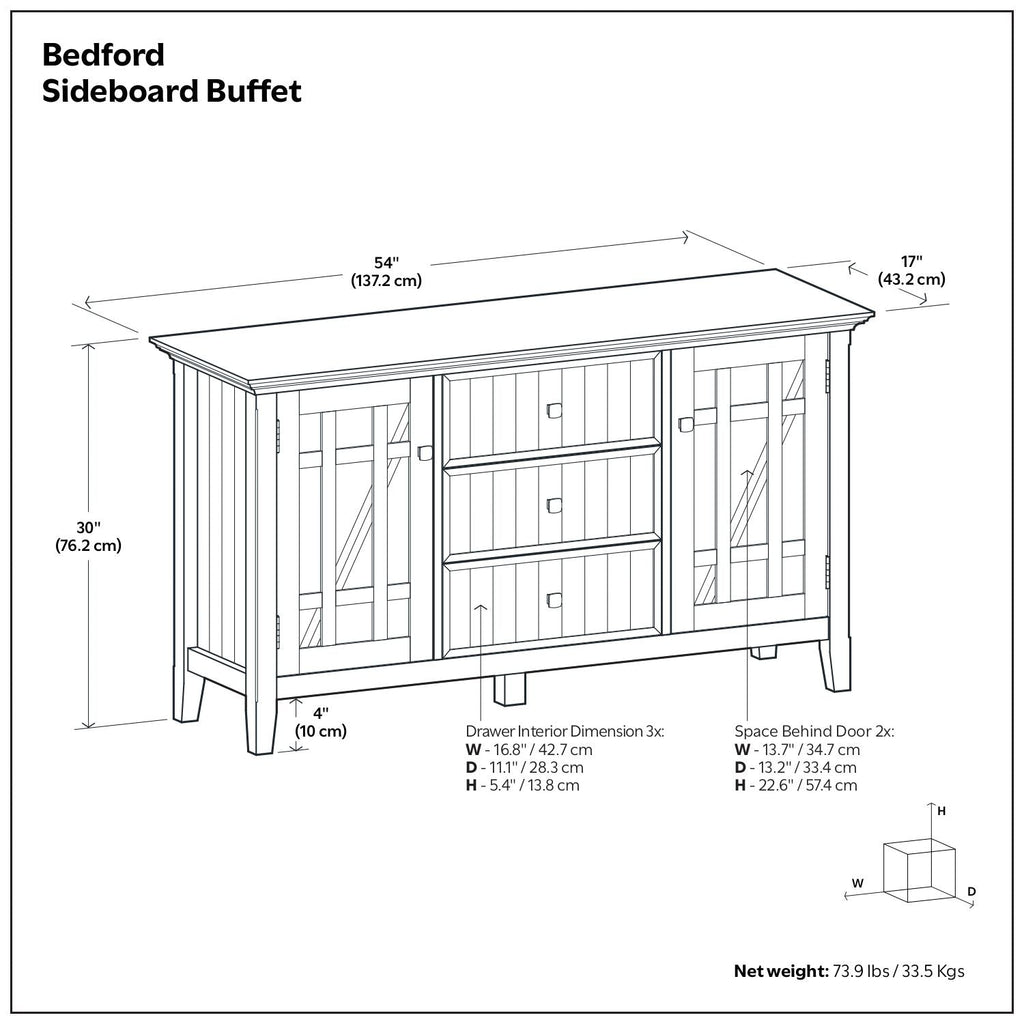 White Sideboard Buffet with Adjustable Storage - 54 in Wide