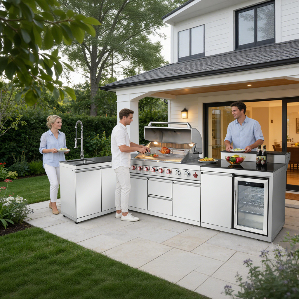 Outdoor Kitchen Island with 6+1 Burner Propane BBQ Grill – Stainless Steel