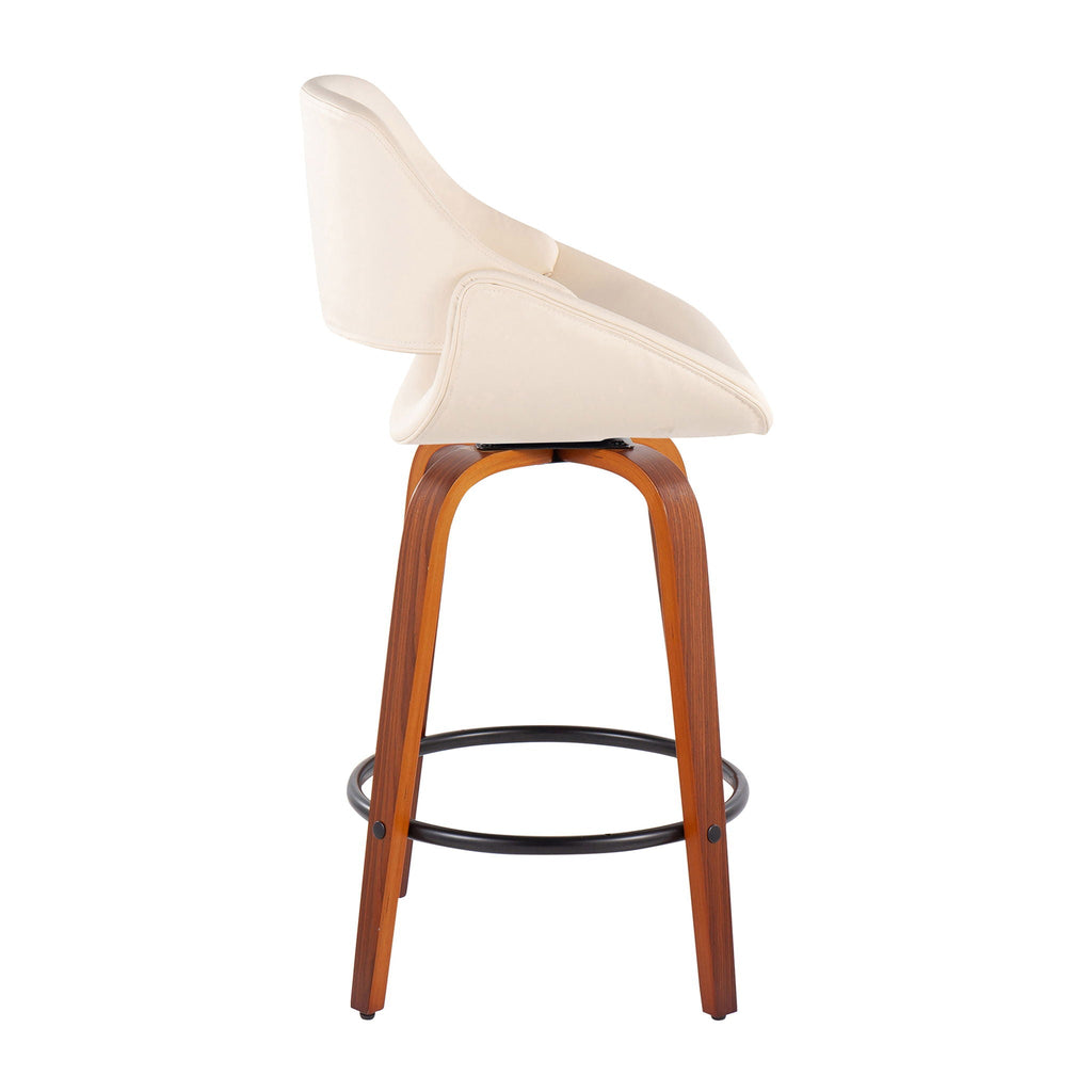 Fabrico Mid-Century Modern Fixed Height Counter Stool And Round Footrest (Set of 2)