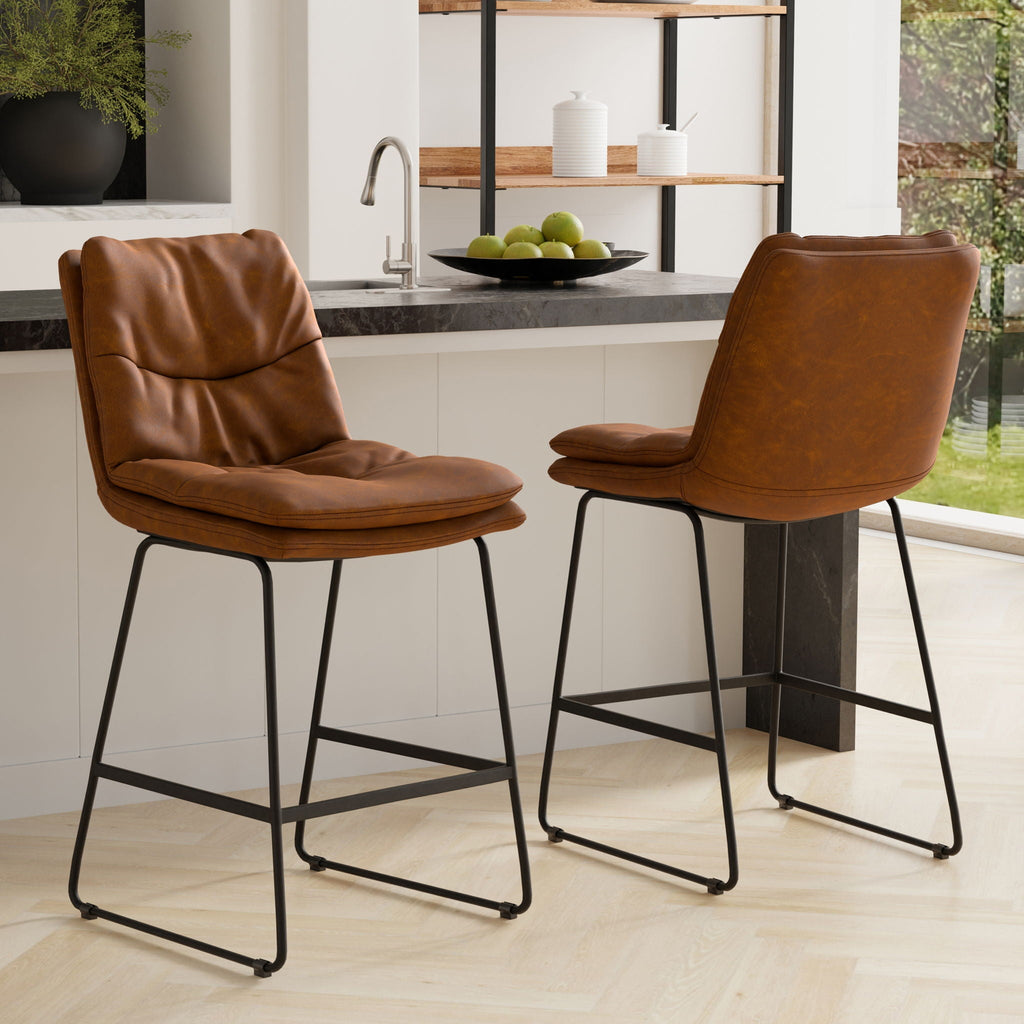 Counter Height Stool Set with Tufted Back and Padded Seat - Dark Gray or Light Brown