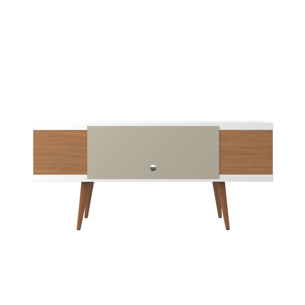 Mid-Century Modern TV Stand with Adjustable Storage - White