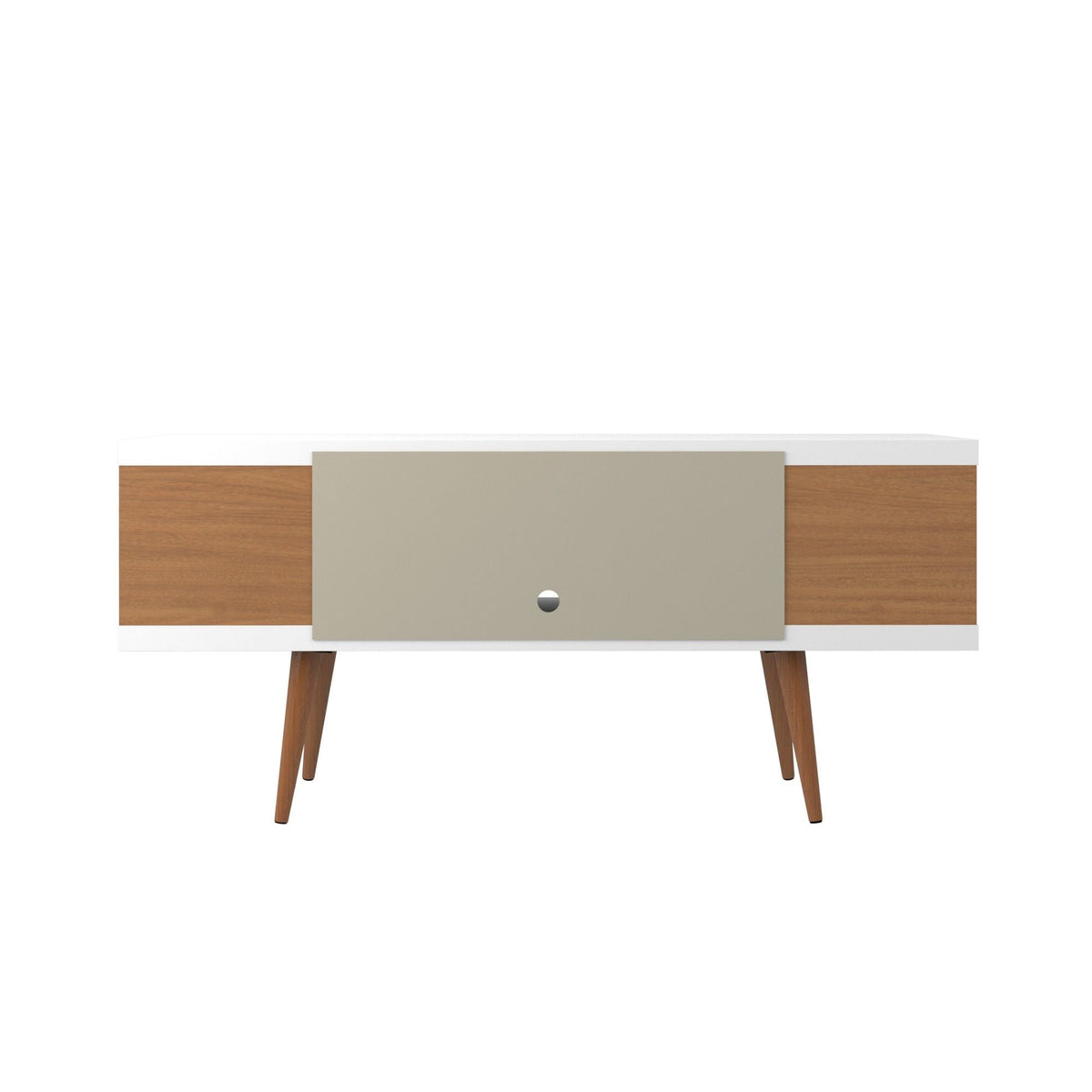 Mid-Century Modern TV Stand with Adjustable Storage - White