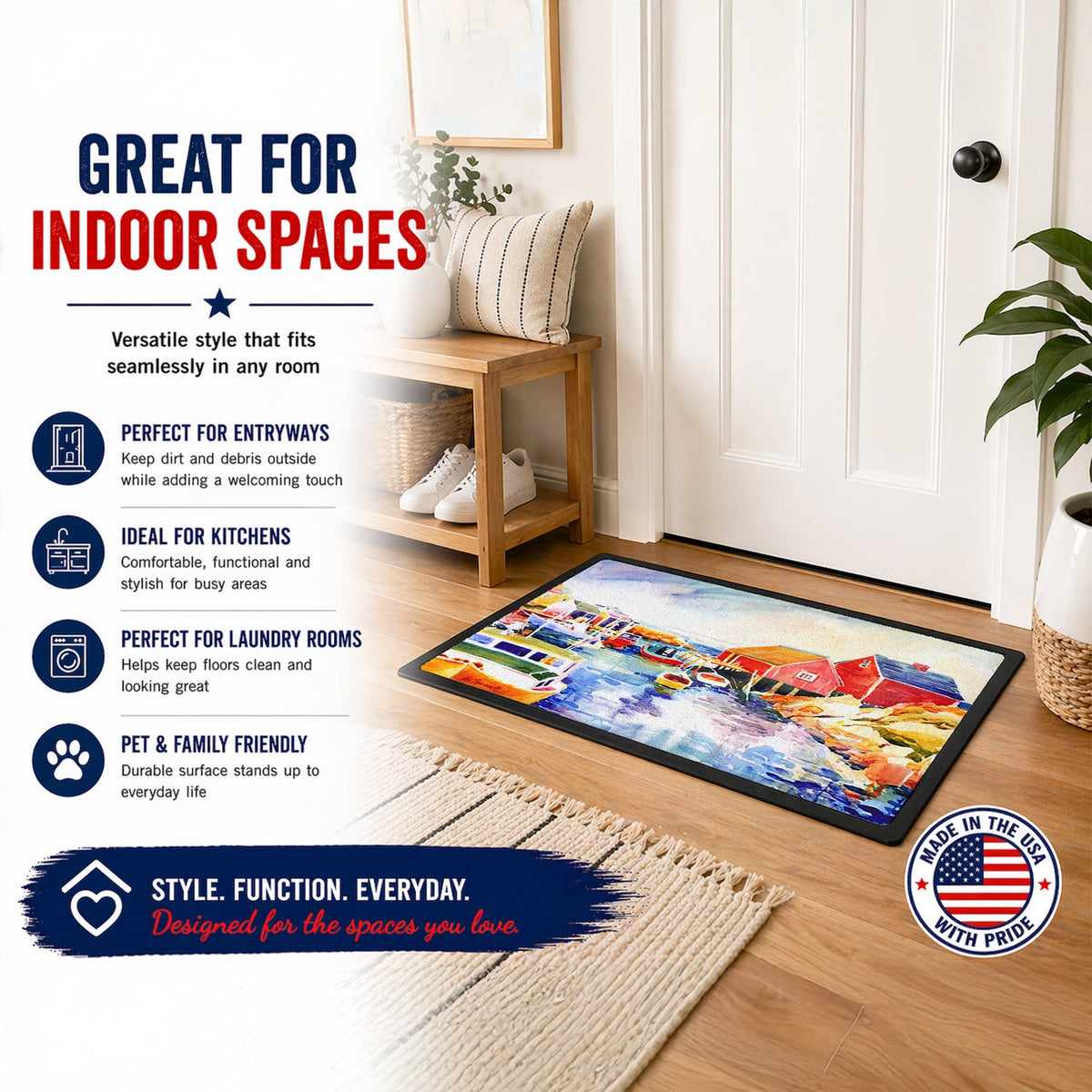 Boats at Harbour with a view Doormat Indoor Outdoor 24H X 36W Front Door Mat Rugs for Entryway, Non Slip Washable Low Pile,