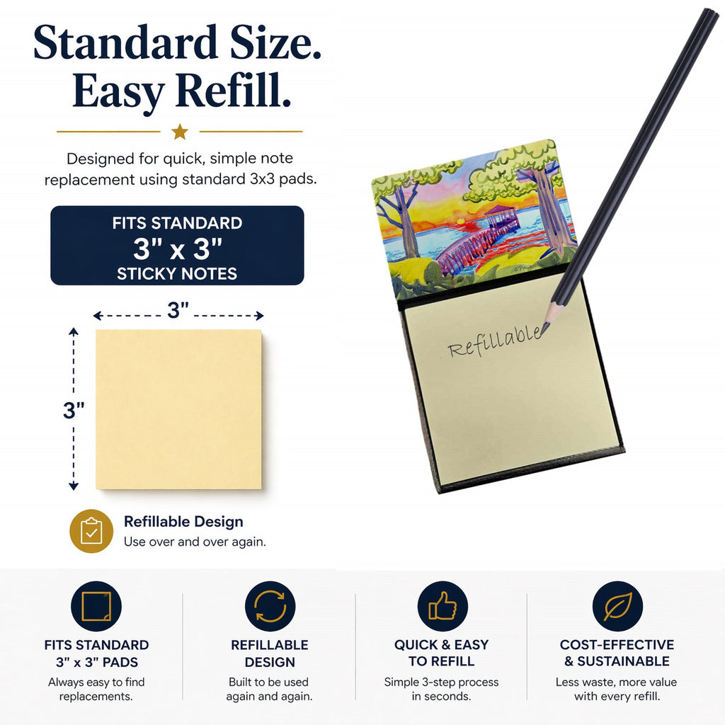 Dock at the pier Watercolor Sticky Note Holder Refillable Dispenser Desk Accessory 3x3 Pad Gift