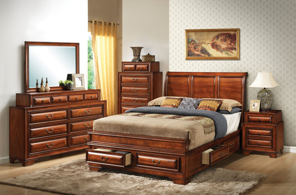 Dovetailed Drawers Storage Bed with Dovetailed Storage Drawers - Light Brown