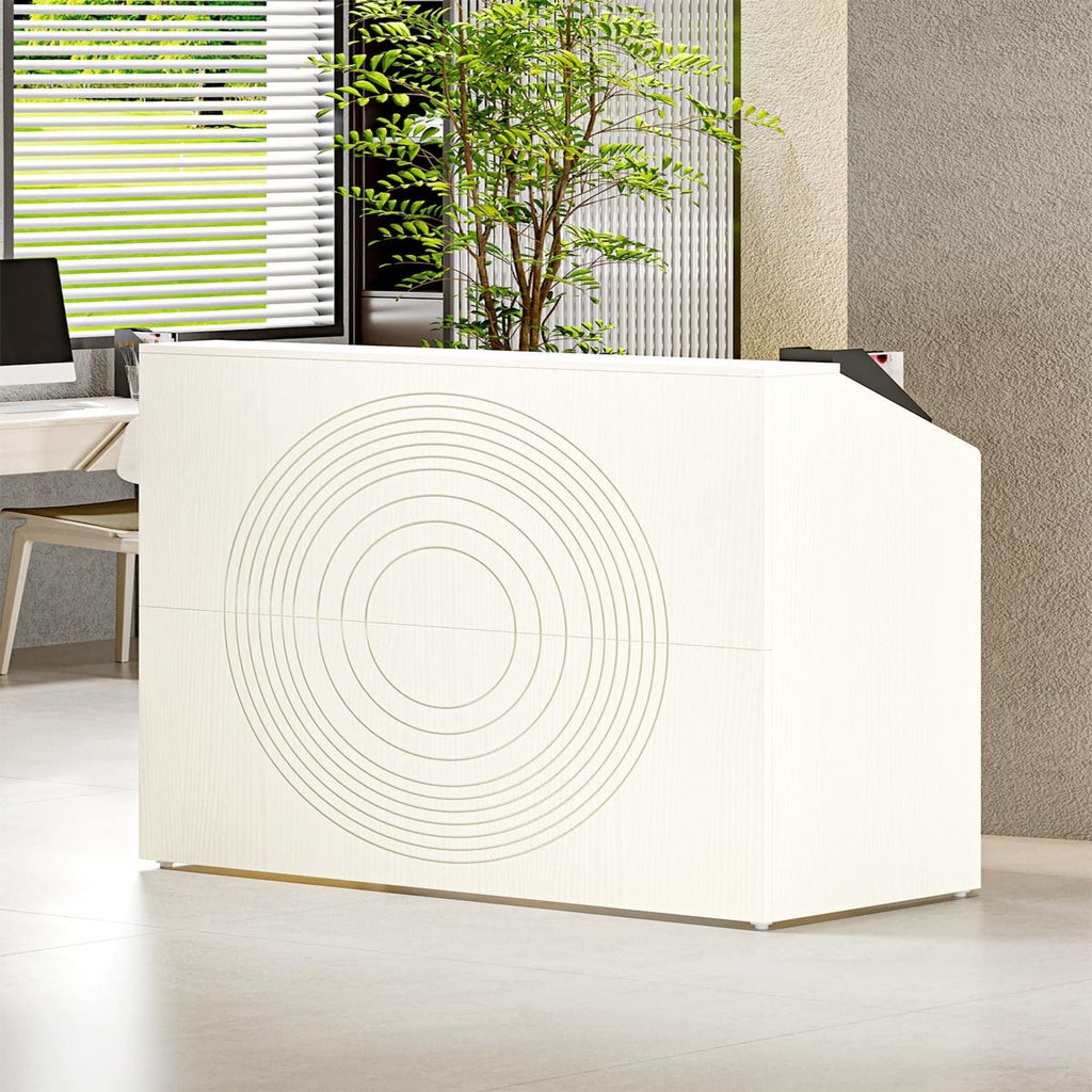 Modern Reception Desk with Cable Grommet & Privacy Panels - Black or White