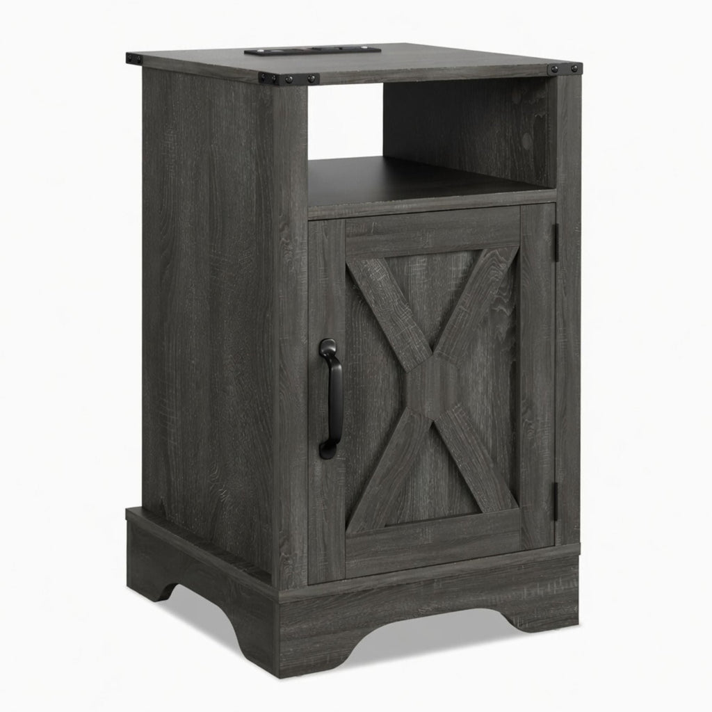 Farmhouse Nightstand with Charging Station & Storage - Multiple Colors