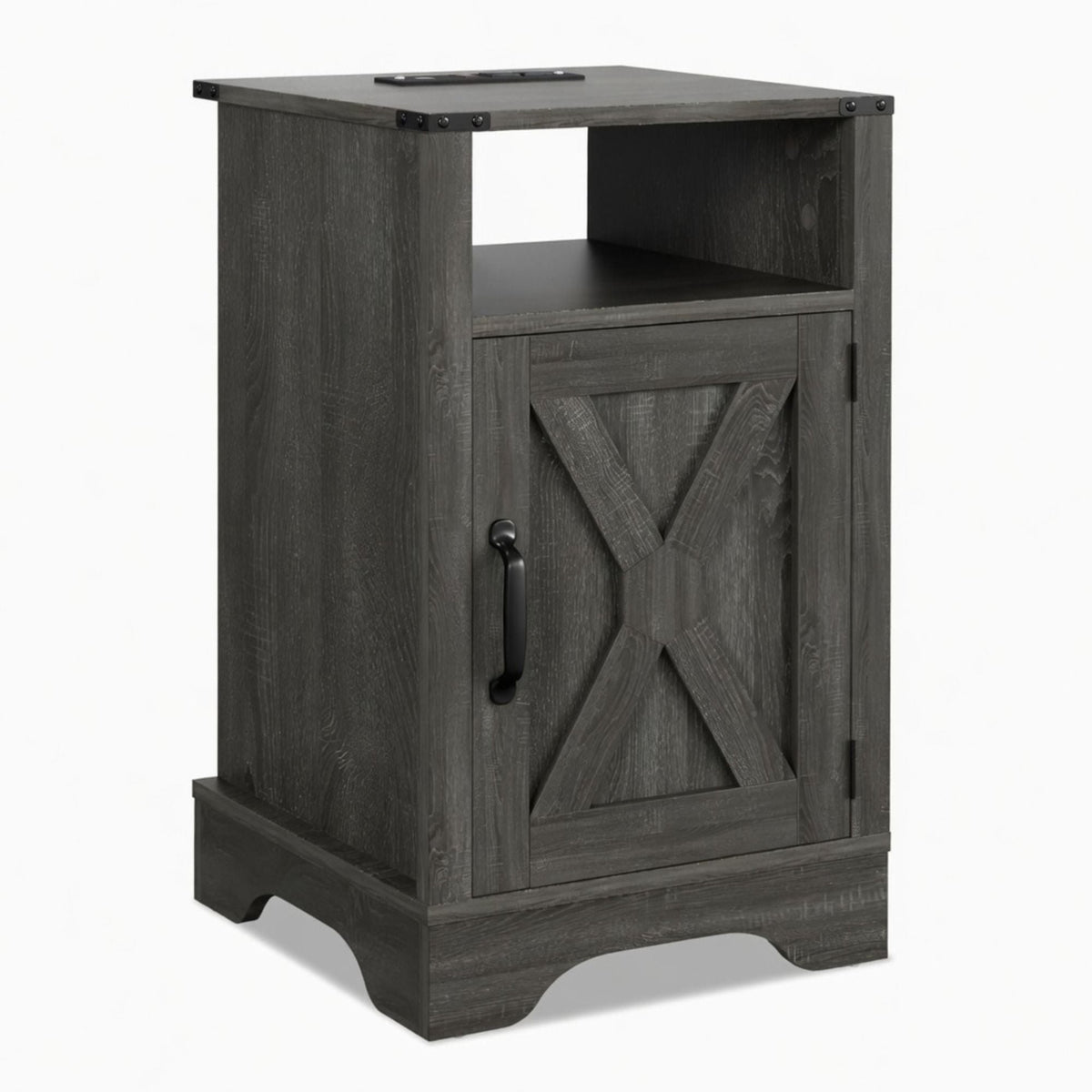 Farmhouse Nightstand with Charging Station & Storage - Multiple Colors