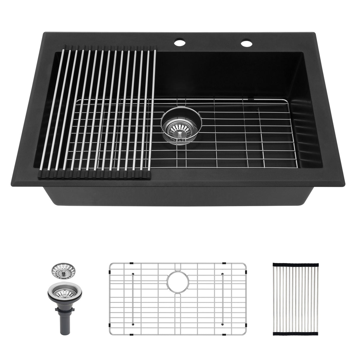 Quartz Kitchen Sink with Durable Design - Black or White