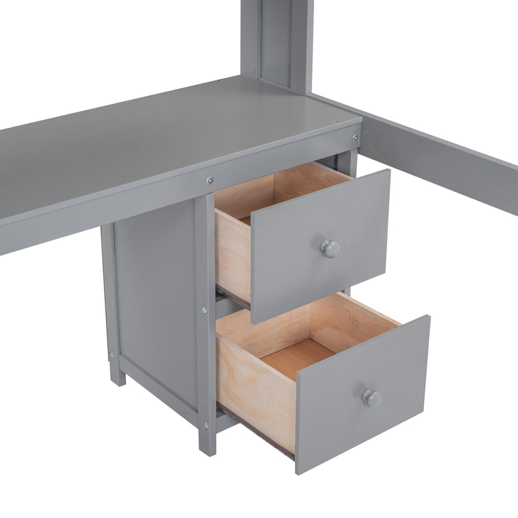 Loft Bed With Desk, Cabinets, Drawers, Charging Station And Bedside Tray
