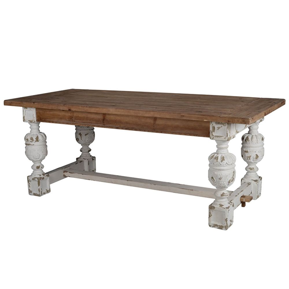 Brown and Antique White Dining Table with Double Pedestal - 78.7" Wood Top