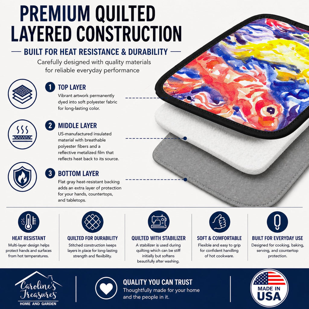 Fish - Koi in the pond Pot Holder Set of 2 Heat Resistant Quilted Hot Pads 7.5 x 7.5 Inch, Insulated Kitchen Trivets for Cooking & Baking