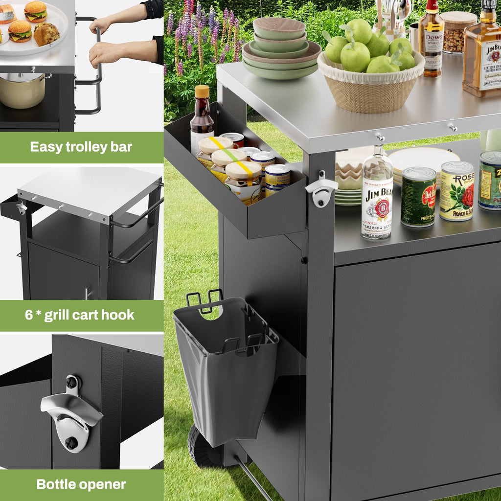 Outdoor Grill Cart With Storage, Rolling Bar Cart