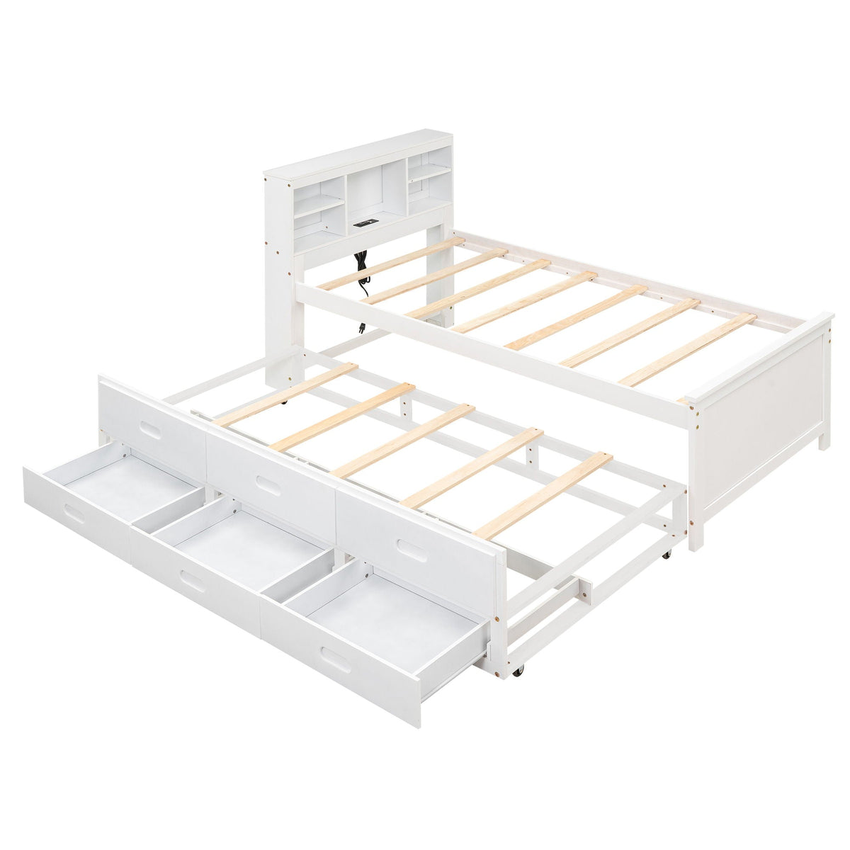 Platform Bed with Storage Headboard, USB, Trundle & 3 Drawers - Twin or Full