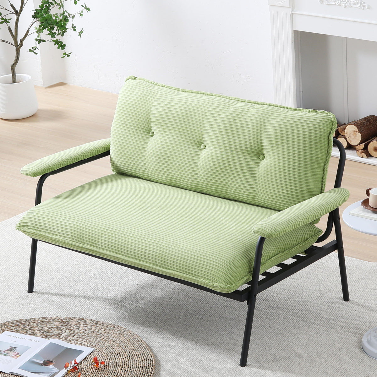 Modern Metal Frame Stationary Sofa with Sponge Filling - Pink, Green, or Black