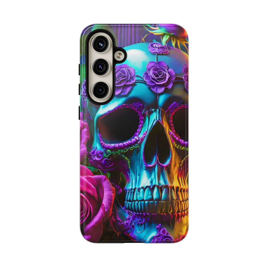 Neon Skull and Roses Vibrant Tough Phone Case