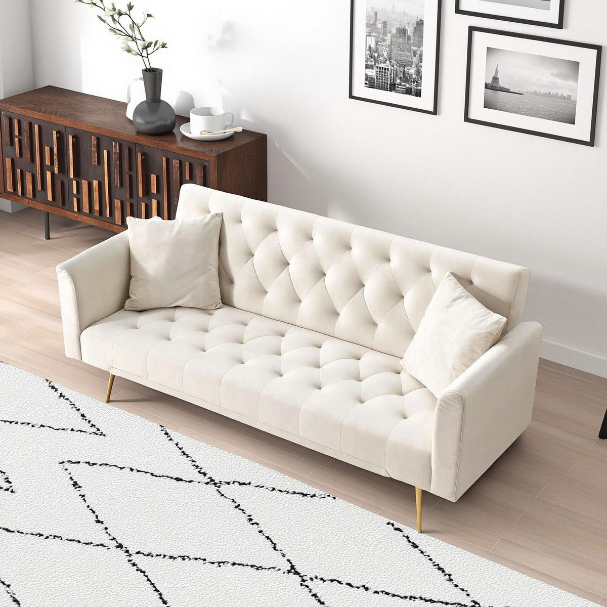 Convertible Fabric Futon Sofa Bed with Adjustable Positions - Multiple Colors