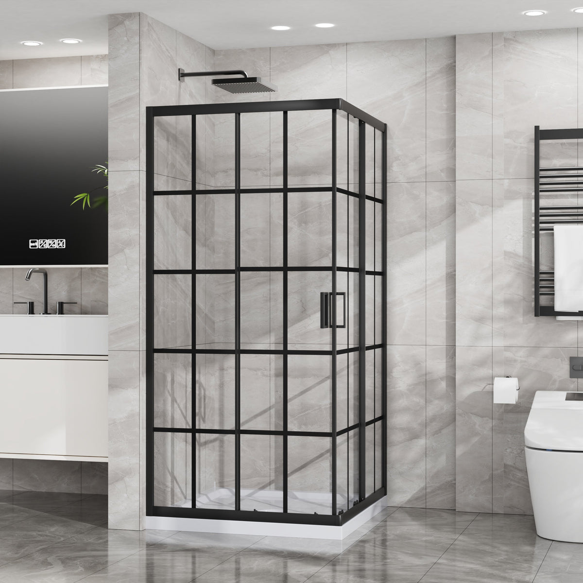 Tempered Glass Corner Shower Door with Sliding Opening - Clear