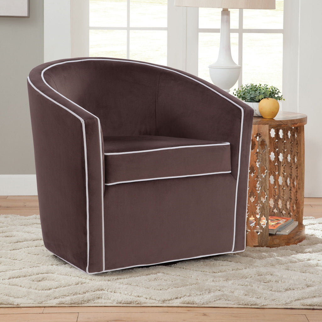 Barrel Back Swivel Chair with 360° Swivel Functionality - Blue, Dark Brown, Beige