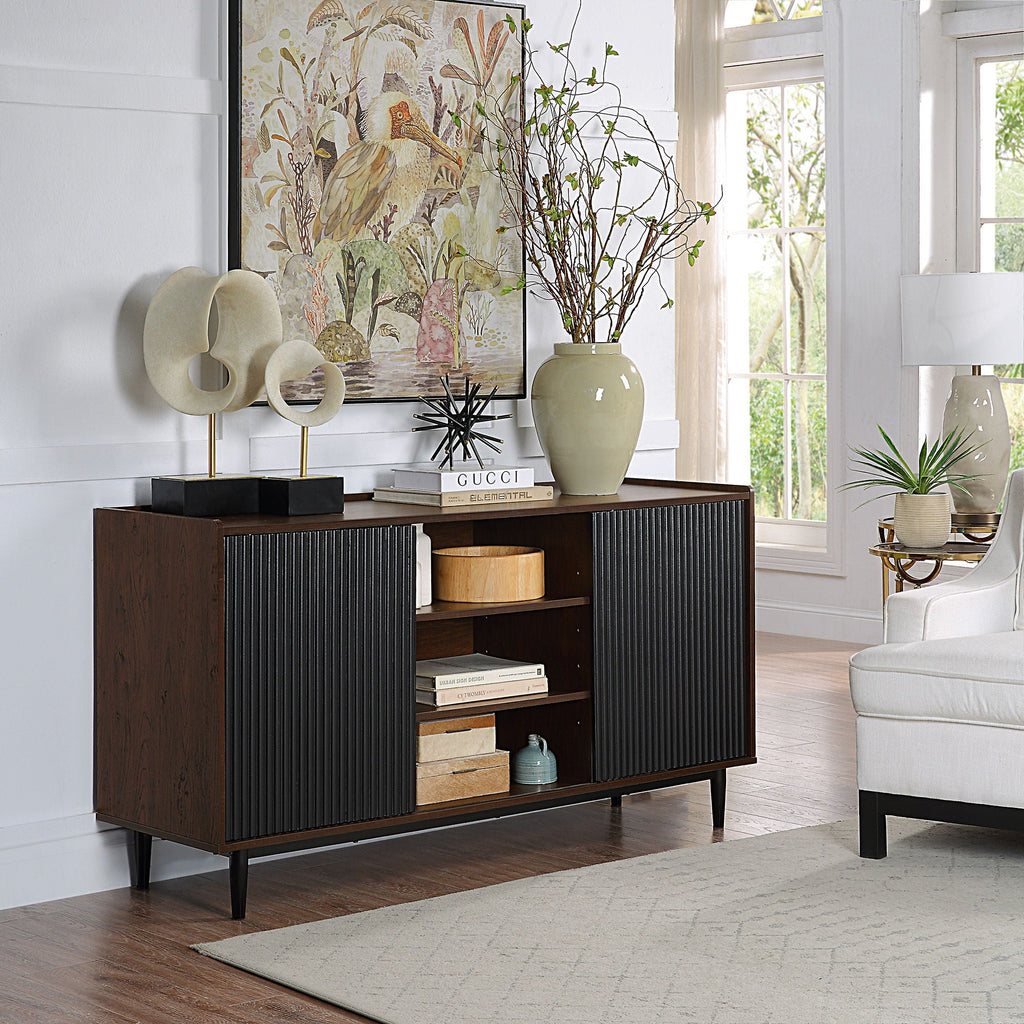 Fluted Sideboard with Adjustable Storage - Black or Blue