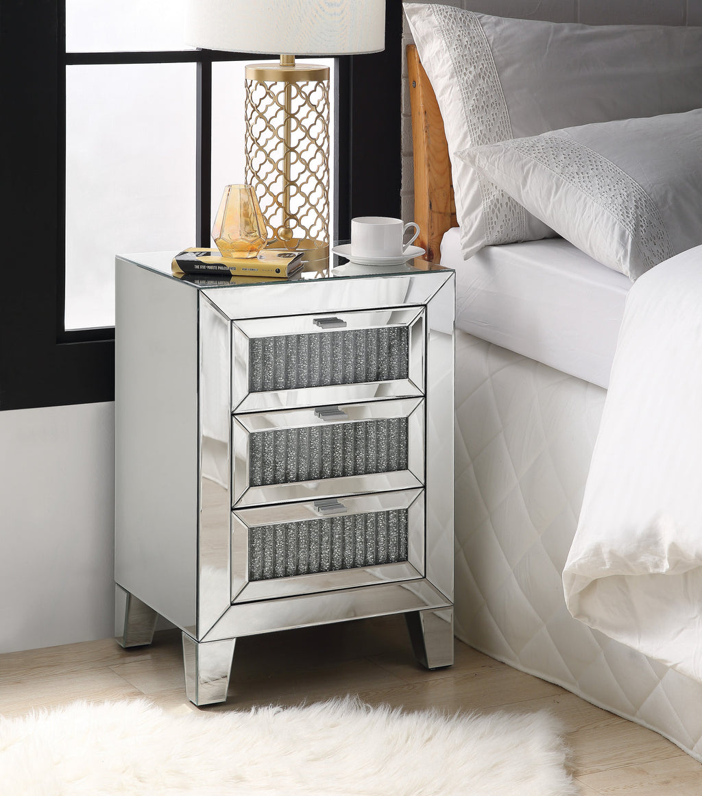 Mirrored Accent Table with Faux Diamond Inlays - Silver