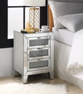 Mirrored Accent Table with Faux Diamond Inlays - Silver