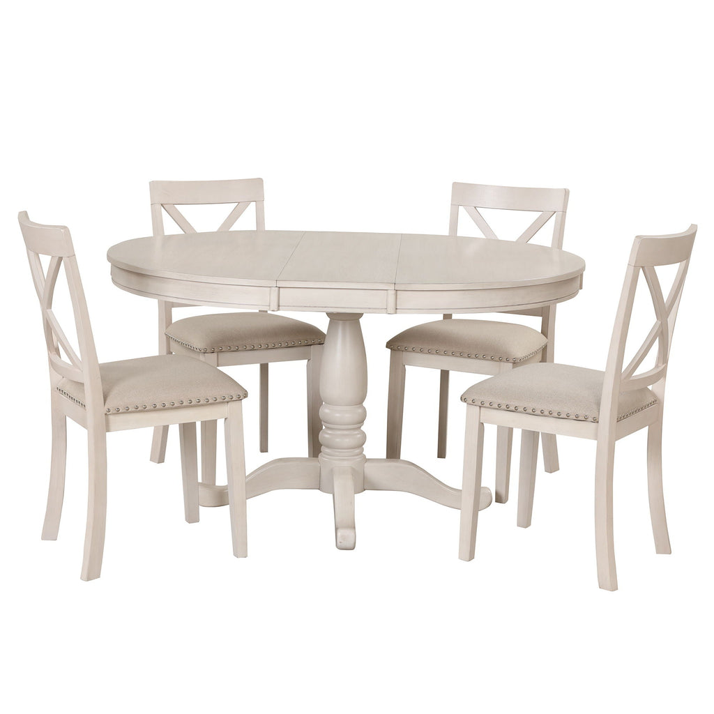 Modern Dining Table Set for 4 with Curved Back Chairs - Beige or Light Brown