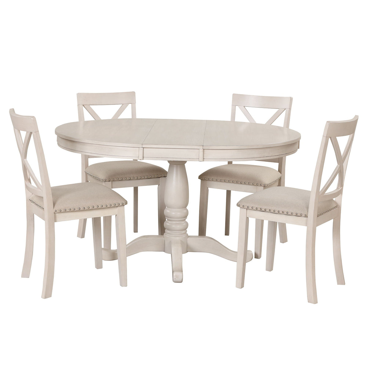 Modern Dining Table Set for 4 with Curved Back Chairs - Beige or Light Brown