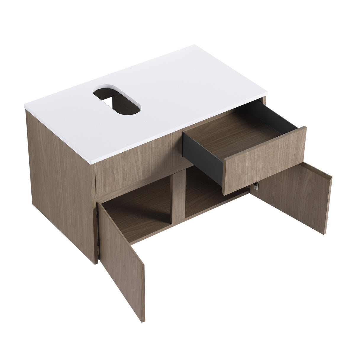 32-Inch Wall-Mounted Bathroom Vanity with Soft Close Doors - Walnut