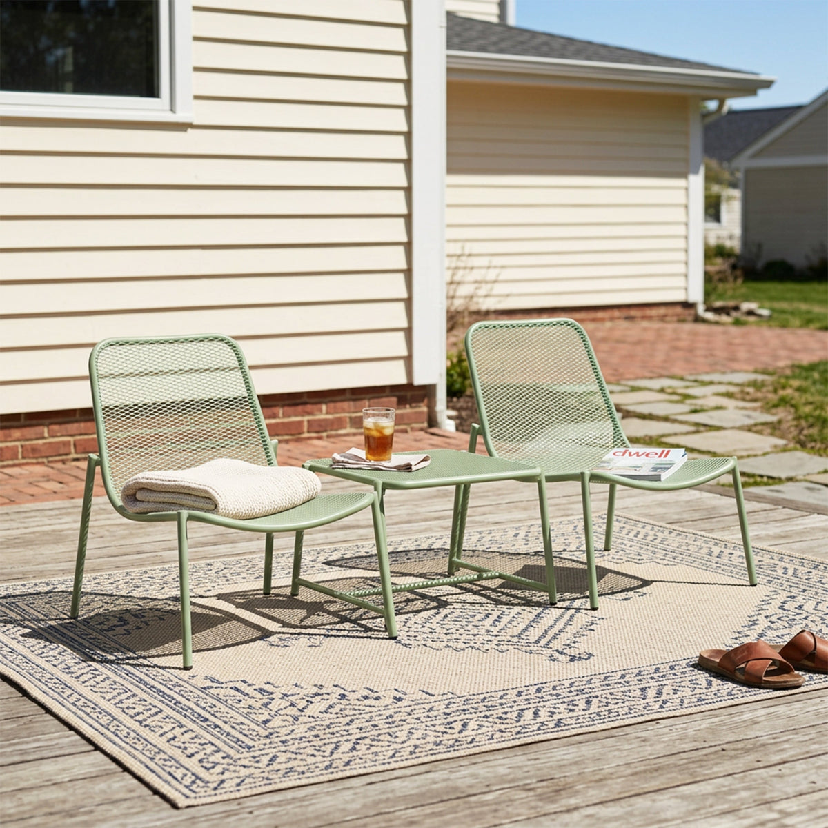 Kincaid Outdoor 3-Piece Conversation Set with Iron Frame - Matte Green, Navy Blue, or White