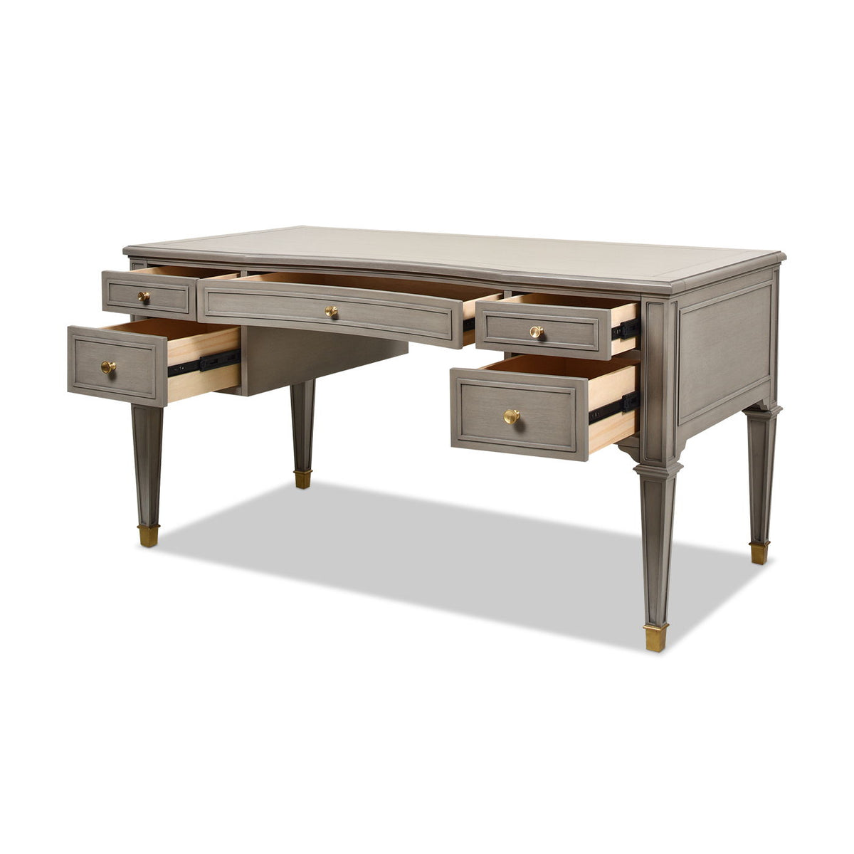 Dauphin 5 Drawer Executive Desk with Solid Rubber Hardwood - Gray or Light Brown