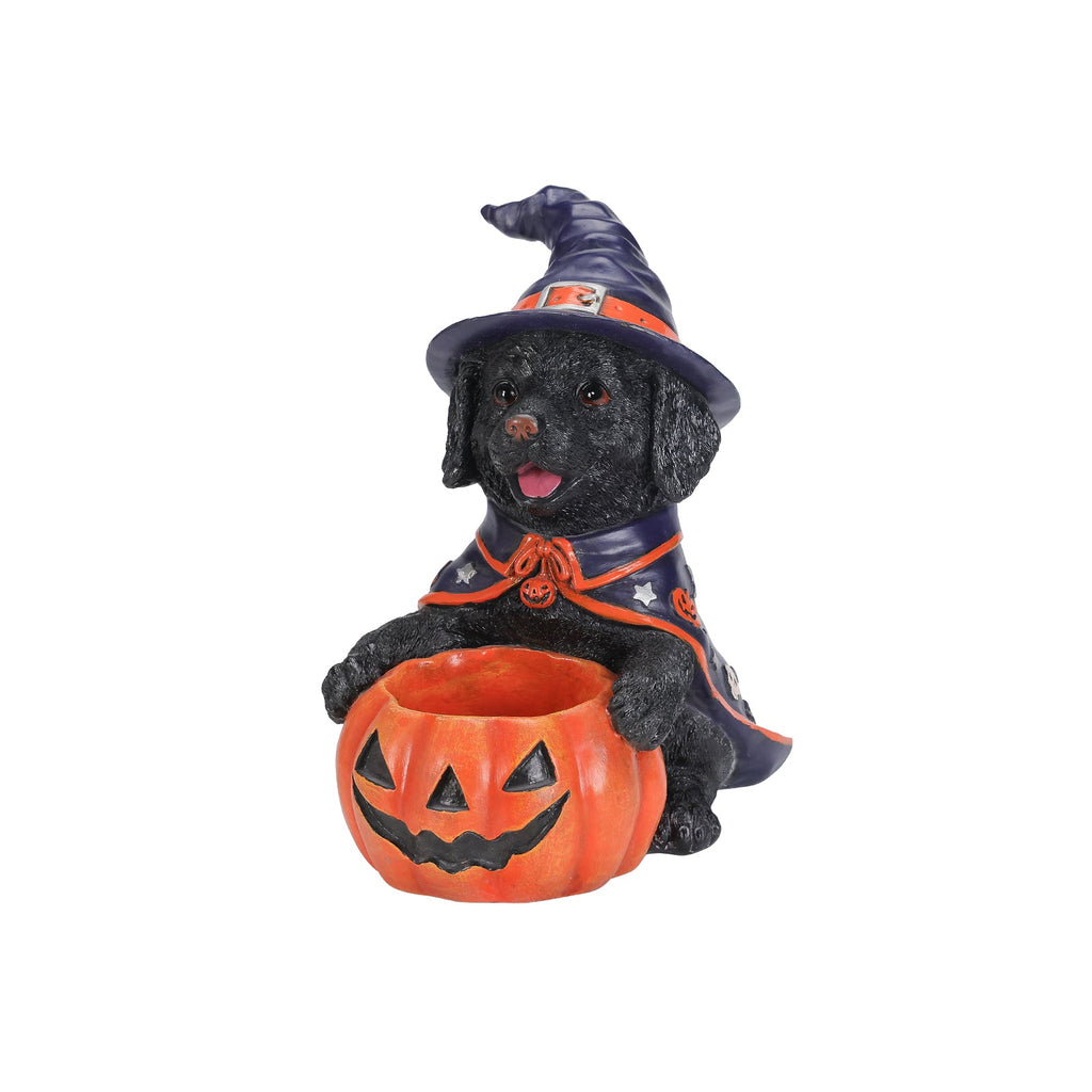 Halloween Labrador Puppy Statue with Candy Bowl - Orange-Red, Purple+Black
