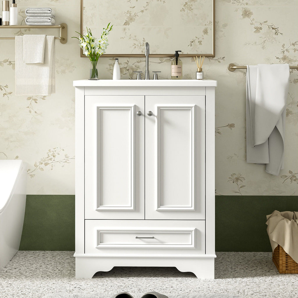 Modern Bathroom Vanity with Ceramic Sink Combo and Storage Cabinet - Multiple Colors