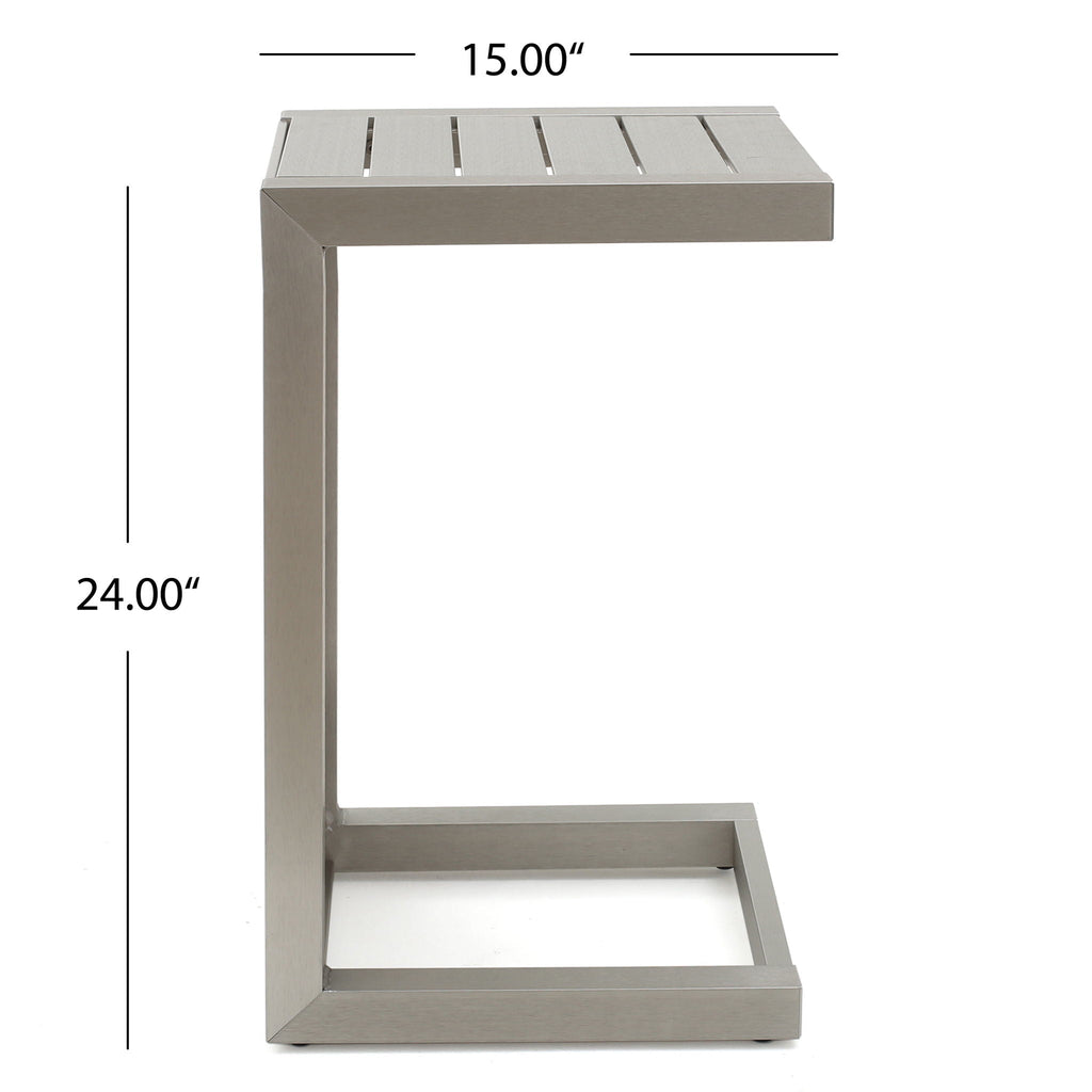 Aluminum Outdoor C-Shaped Side Table with Rust-Resistant Finish - Multiple Colors