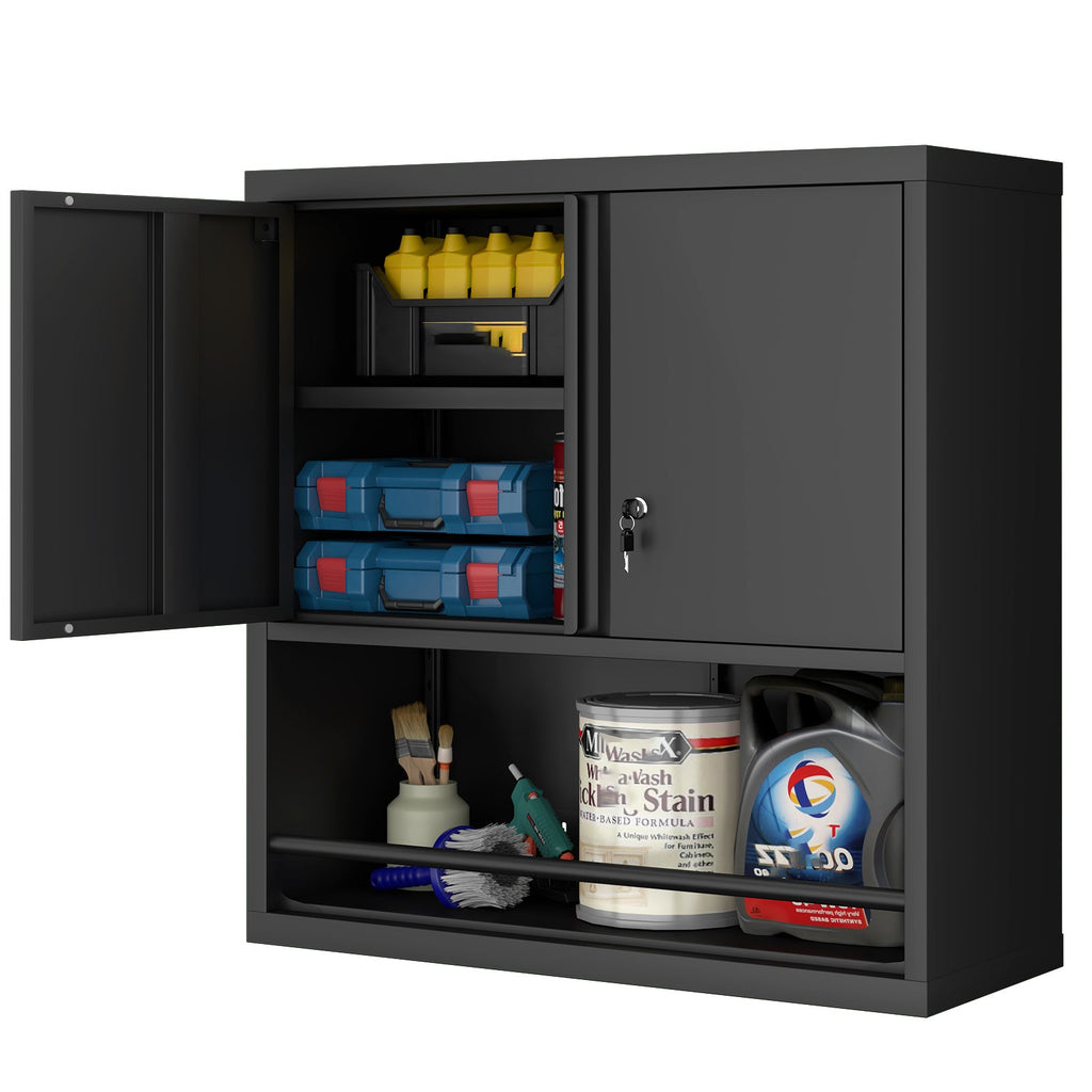 Metal Adjustable 2 Doors Storage Cabinet with Adjustable Shelves - Black