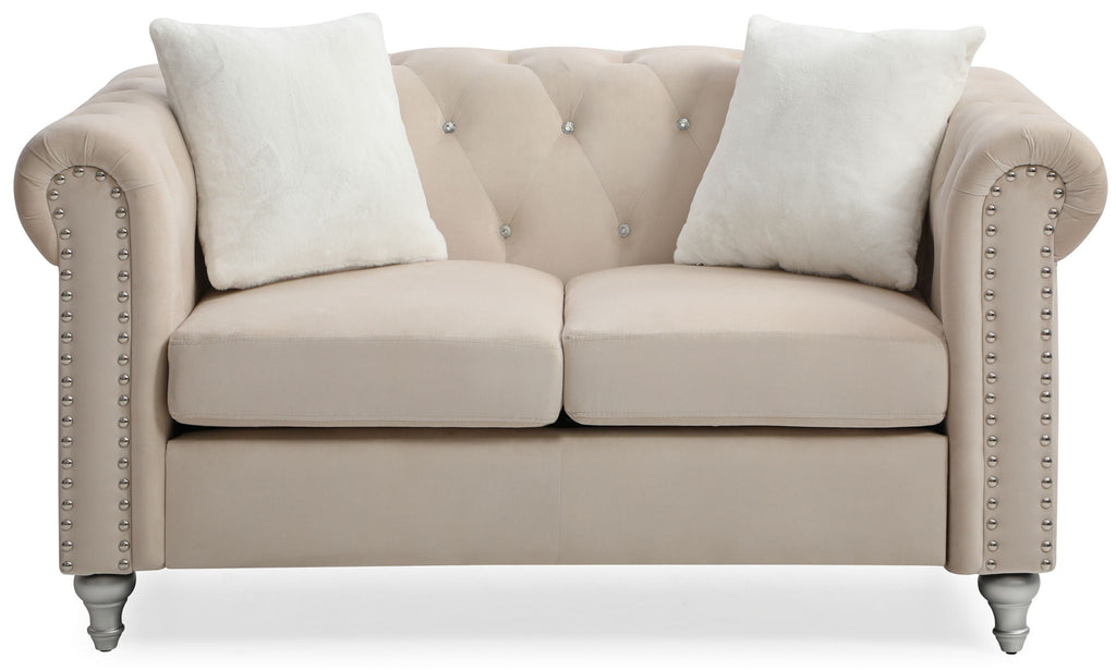 Contemporary Loveseat with Jeweled Tufted Design - Multiple Colors