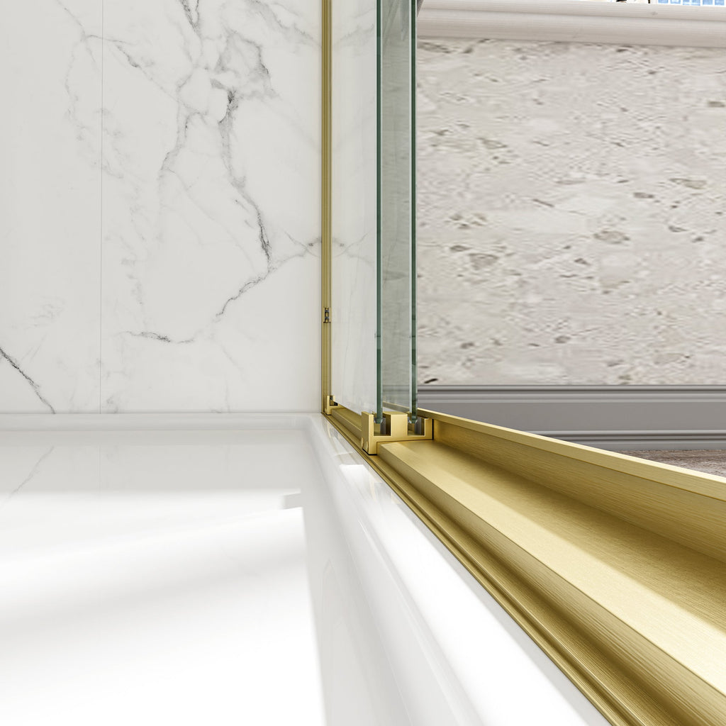 55-60" Adjustable Brushed Shower Door with Tempered Glass - Brushed Gold