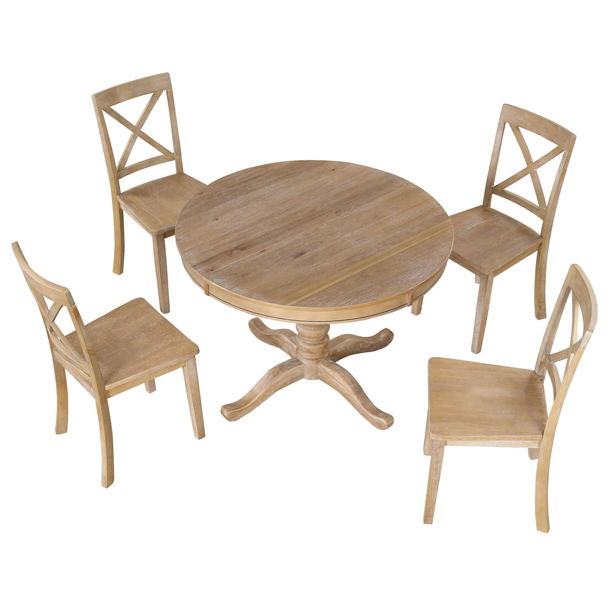 Modern Dining Table Set for 4 with Curved Back Chairs - Beige or Light Brown