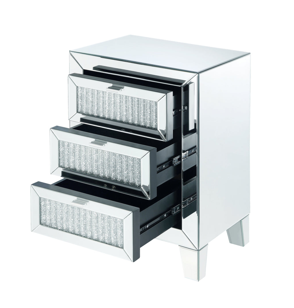 Mirrored Accent Table with Faux Diamond Inlays - Silver
