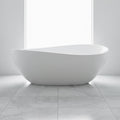 63-Inch Freestanding Glossy White Stone Resin Bathtub With Overflow And Drain (SAK42613)