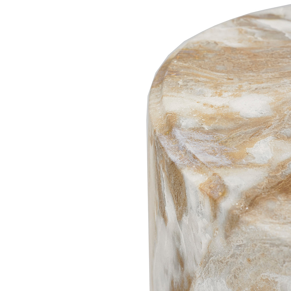 Marble-Look Stool Accent Table with Swirling Stone Finish - Beige, Green, or Black