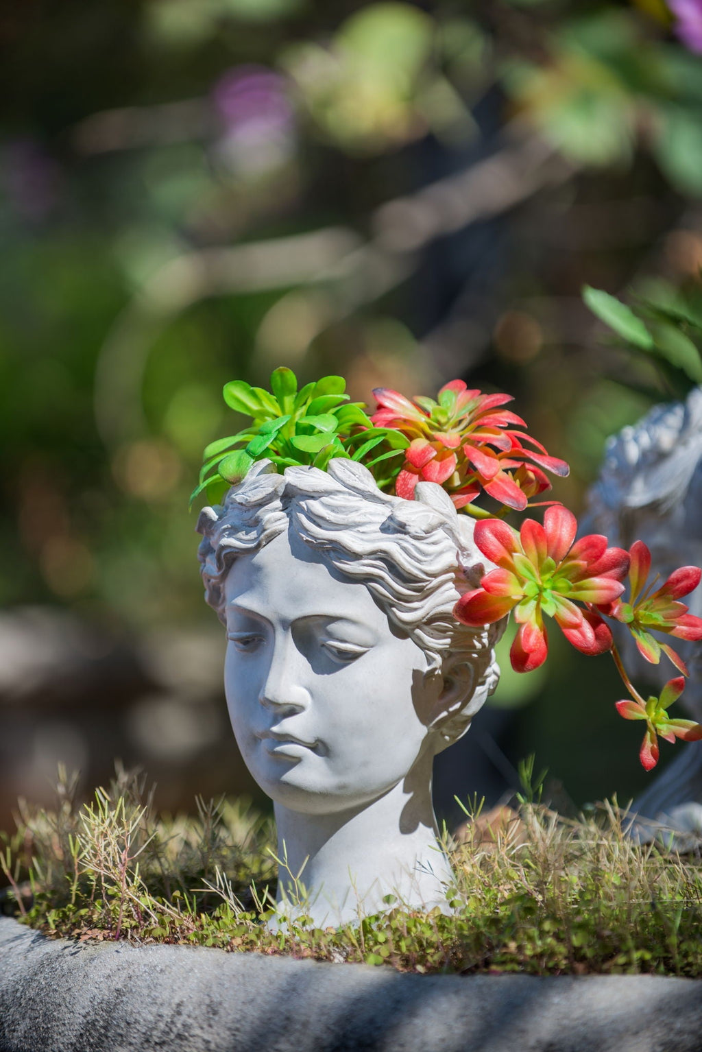 Greek Style Cement Head Planter with Durable Cement Construction - Gray