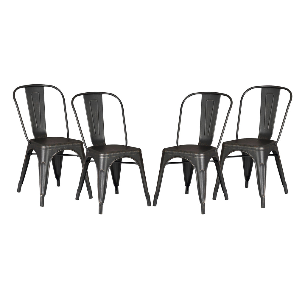 Set of 4 Stackable Metal Dining Chairs, Modern Industrial Slat Back