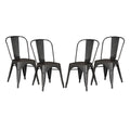 Set of 4 Stackable Metal Dining Chairs, Modern Industrial Slat Back