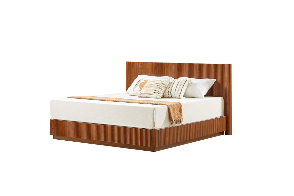 King Size Bed Frame with LED Lights - Walnut